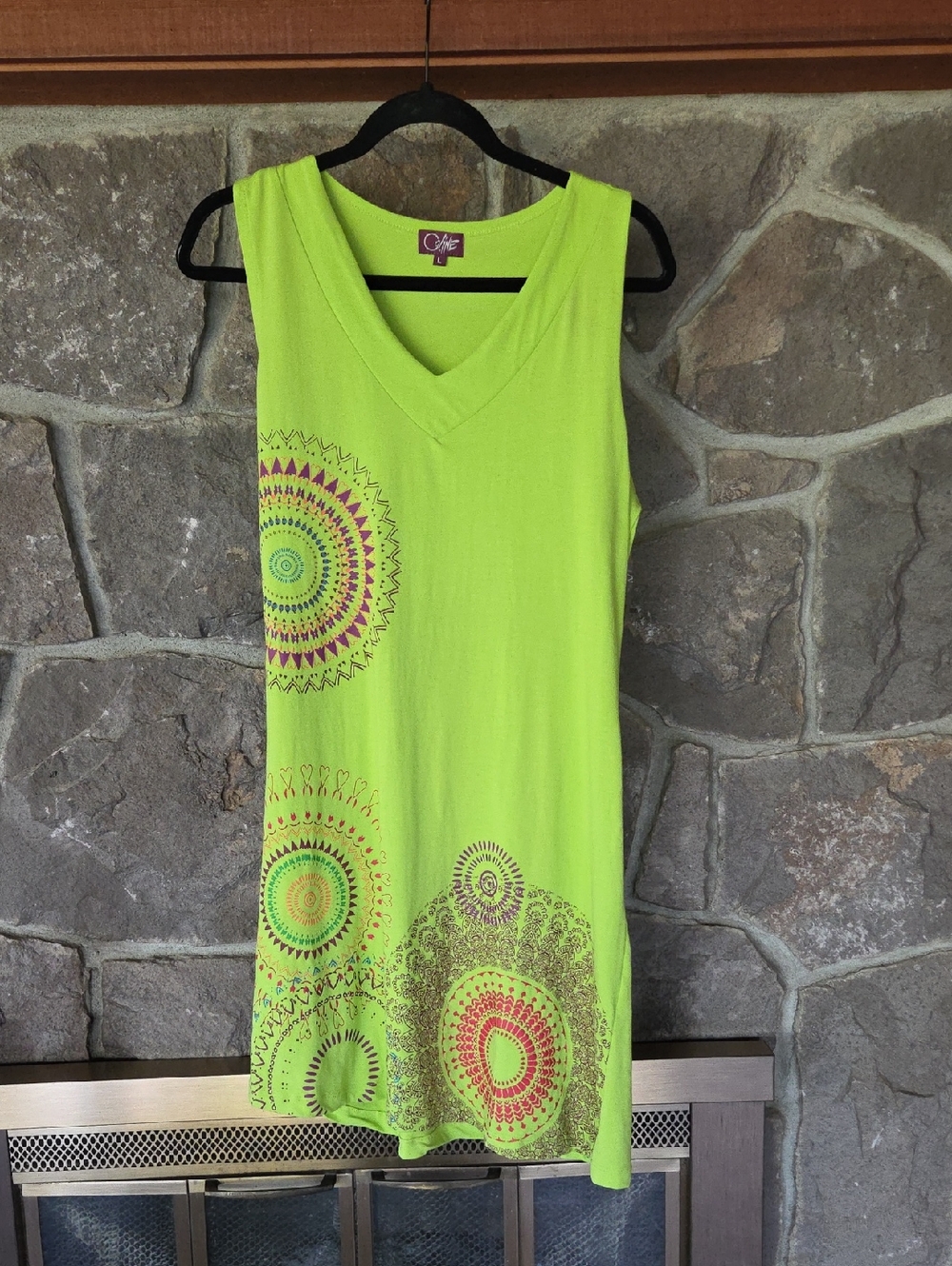 Café Lime Green Sleeveless V-Neck Printed Tunic